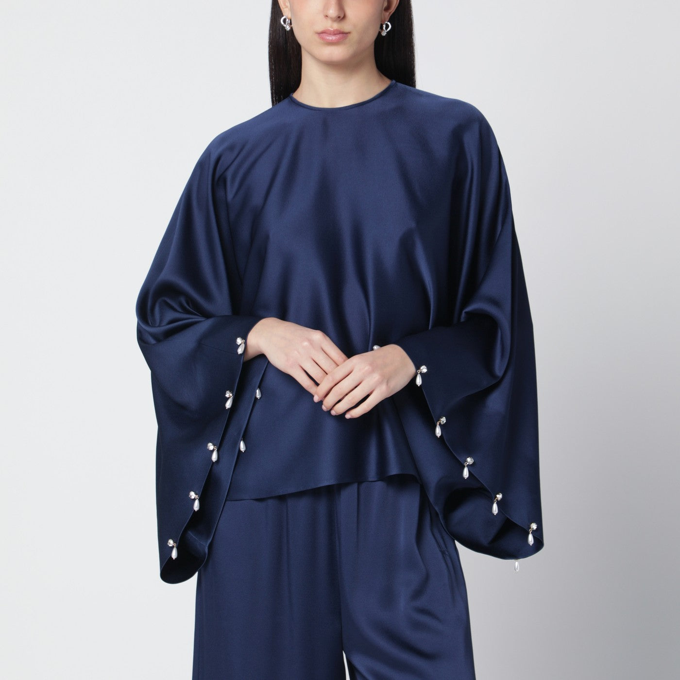 Stella Mccartney Navy Blue Oversized Viscose Satin Blouse Women STELLA MCCARTNEY