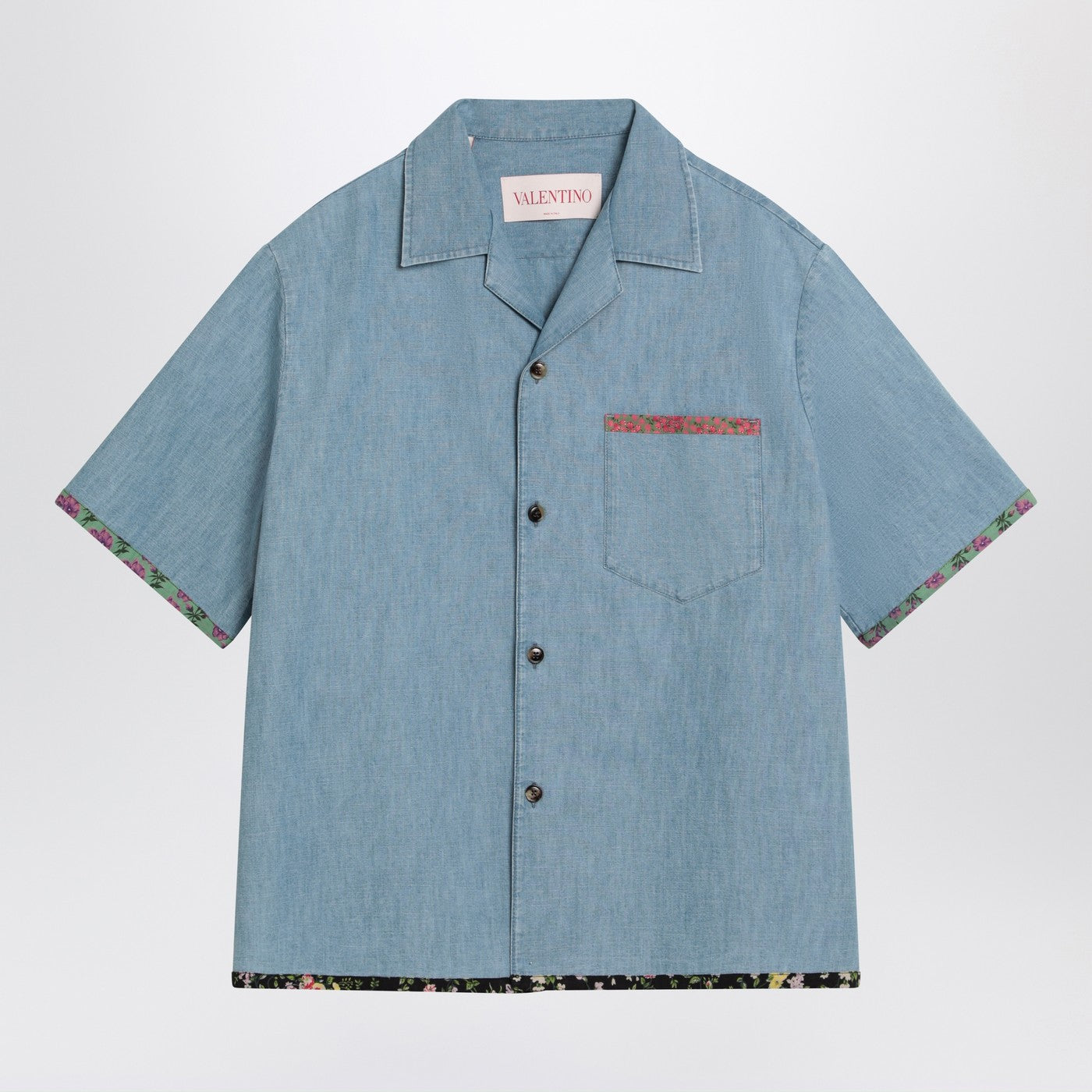 Valentino Denim Shirt With Floral Trims Men VALENTINO