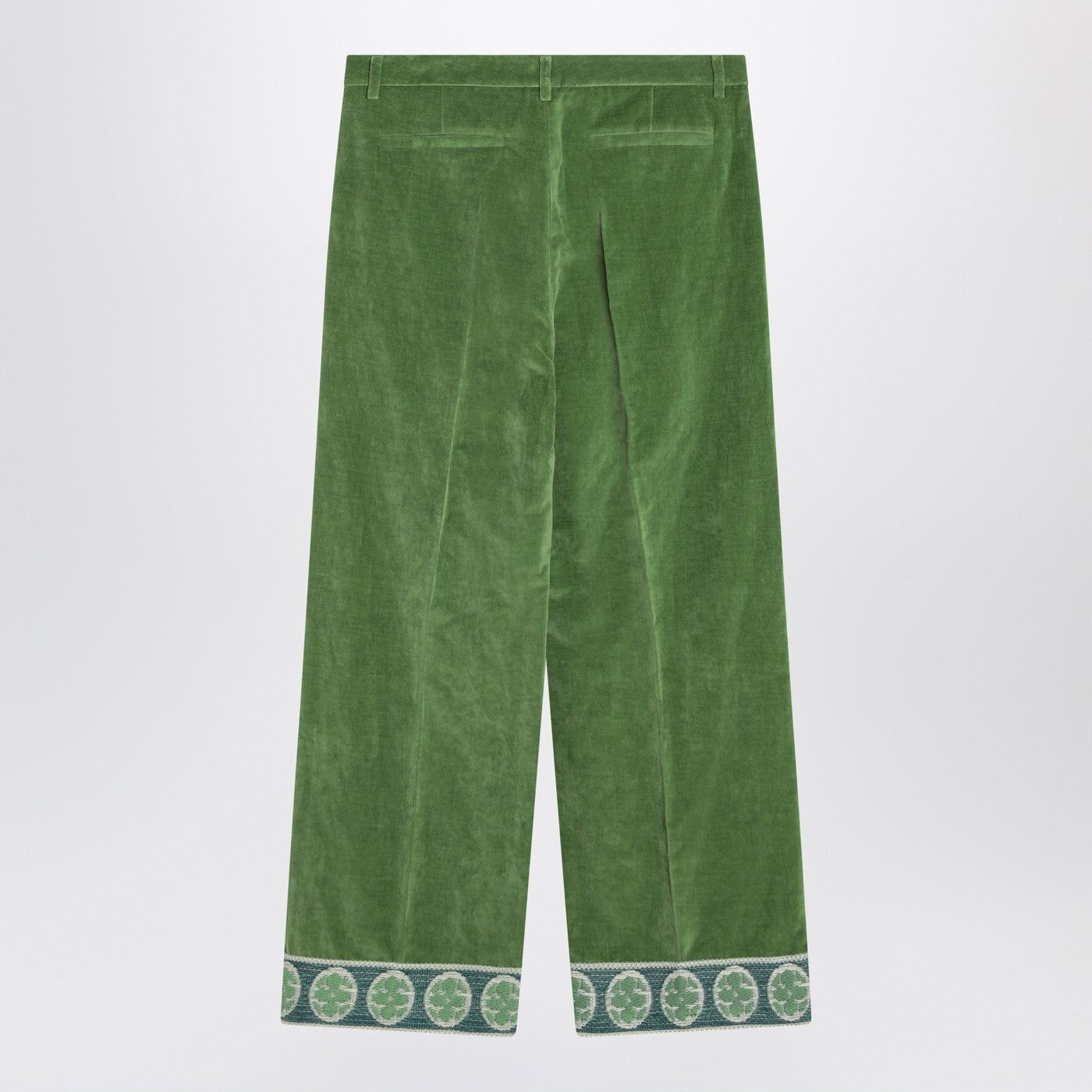 Valentino Green Velvet Trousers With Jacquard Hem Men VALENTINO