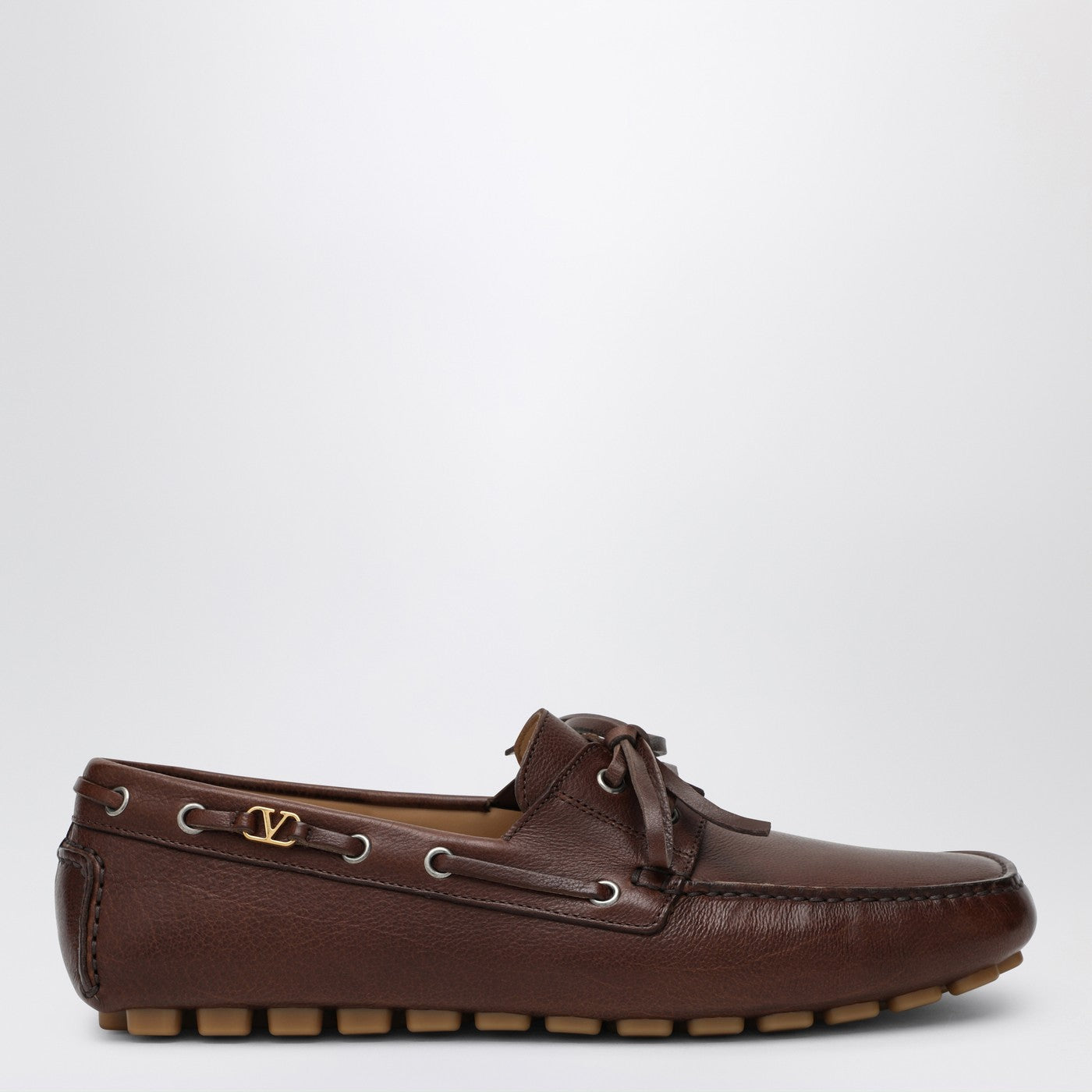 Valentino Garavani Brown Leather Moccasin Driver Fantaway Men VALENTINO GARAVANI