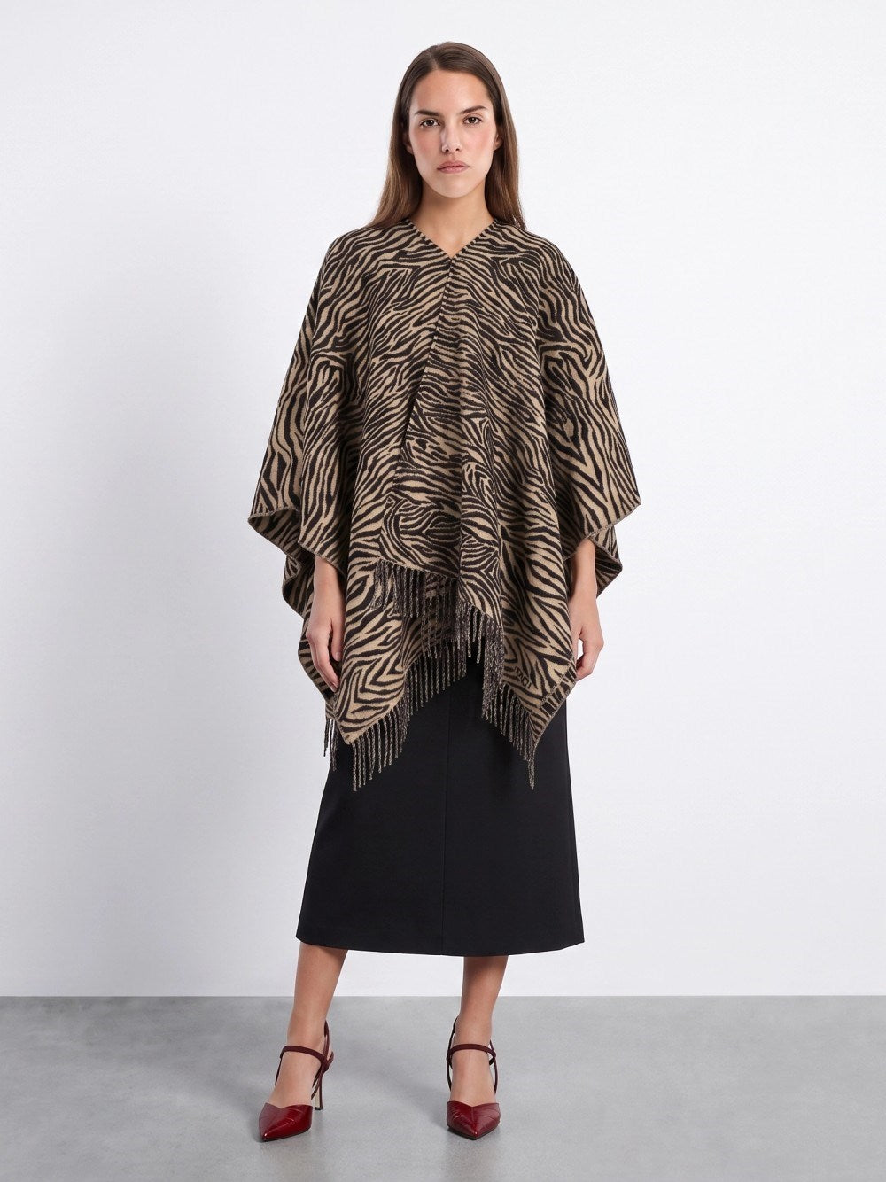 Fendi Women Wool Poncho With Animal Tiger Print FENDI