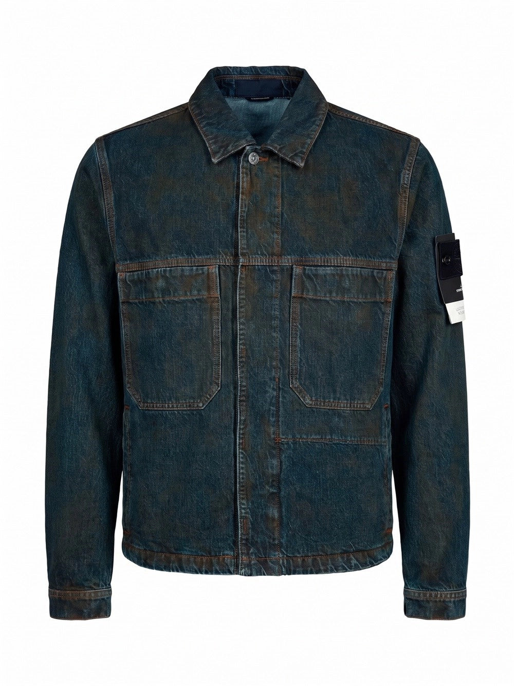 Stone Island Men `Laser Pigment Indigo Denim` Biker Jacket STONE ISLAND