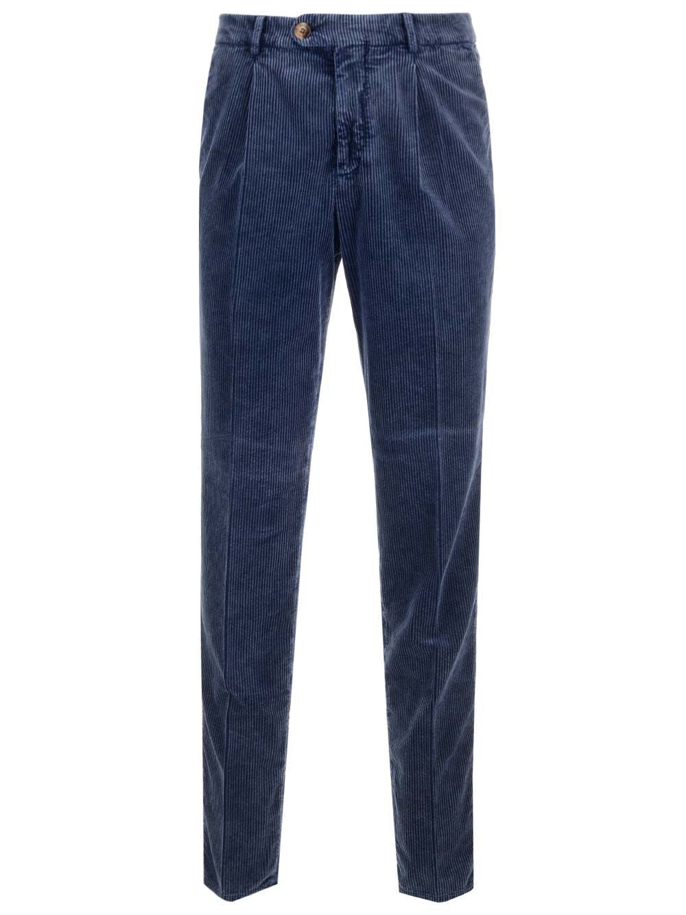 Brunello Cucinelli Men Blue Corduroy Trousers BRUNELLO CUCINELLI