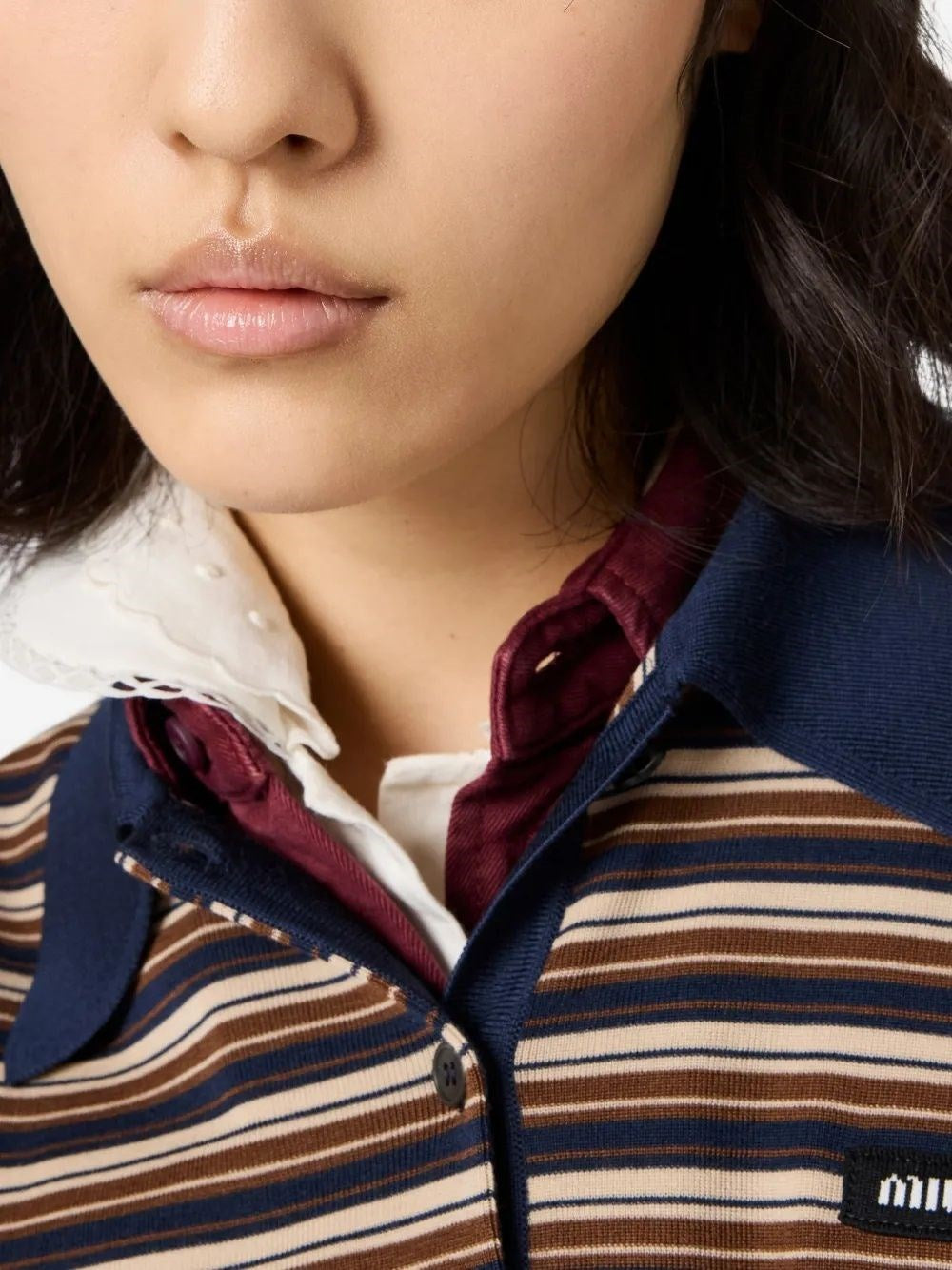 Miu Miu Women Striped Wool Knit Polo Shirt MIU MIU