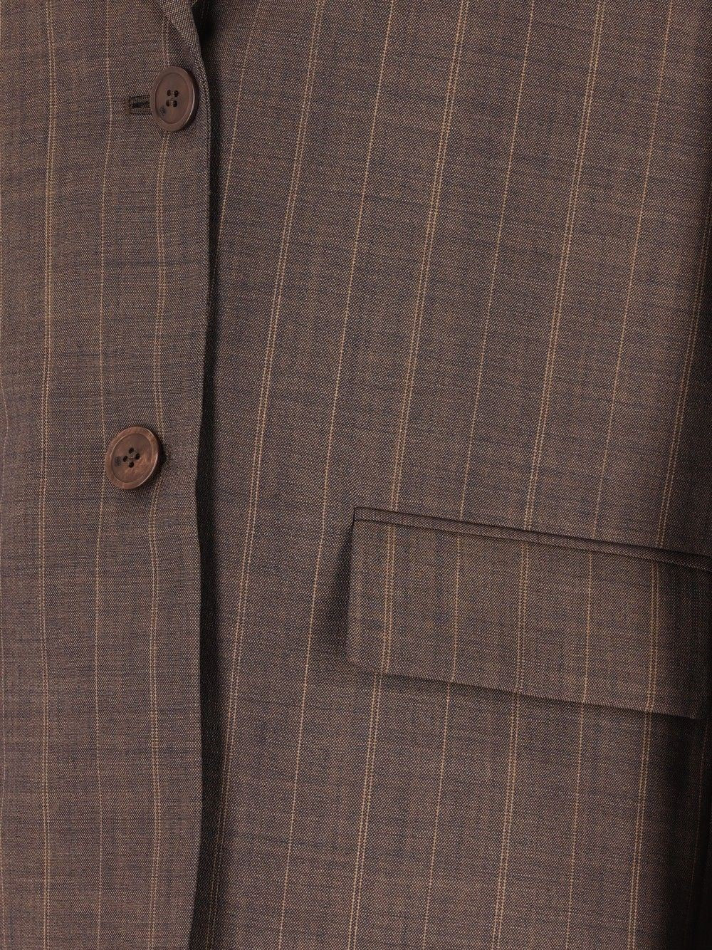 Ganni Women Brown Pinstriped Wool Blazer GANNI