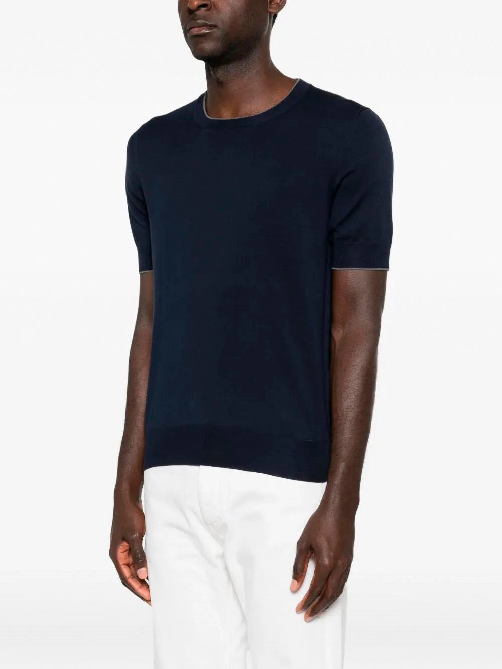 Brunello Cucinelli Men Cotton Lightweight Knit T-Shirt With Contrast Details BRUNELLO CUCINELLI