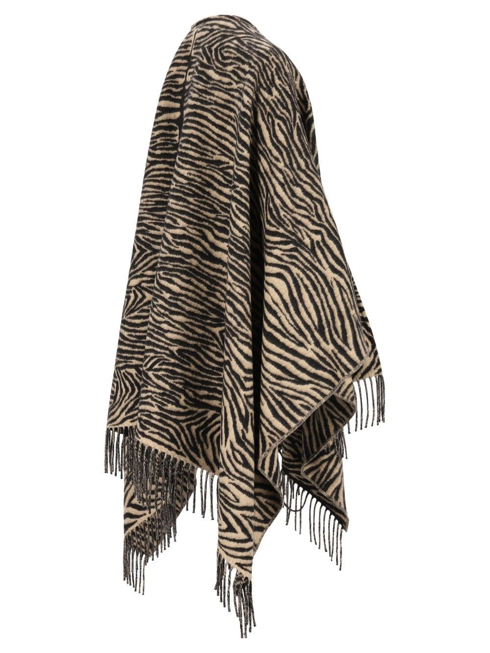 Fendi Women Wool Poncho With Animal Tiger Print FENDI