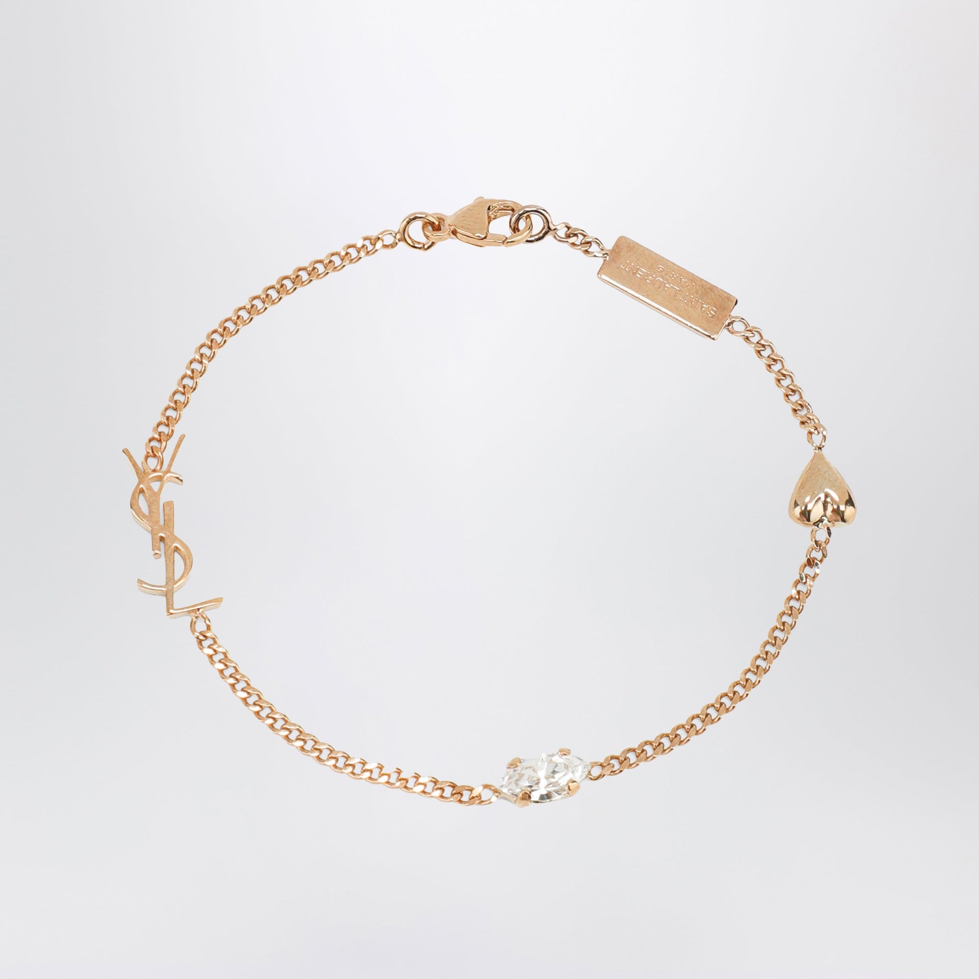 Saint Laurent Cassandre Heart Charm Bracelet With Rhinestones Women SAINT LAURENT