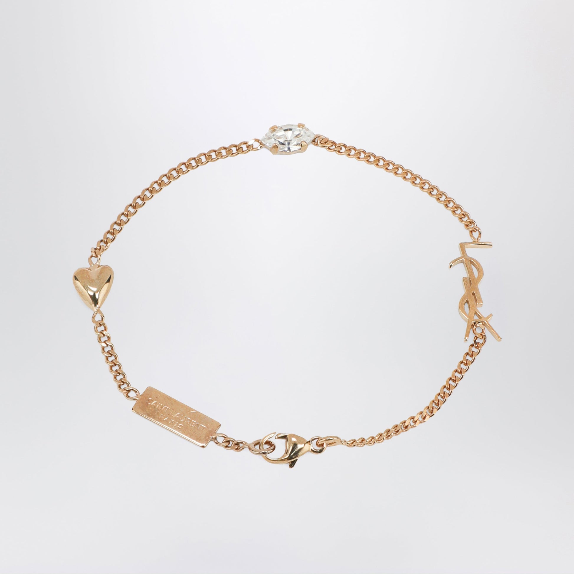 Saint Laurent Cassandre Heart Charm Bracelet With Rhinestones Women SAINT LAURENT