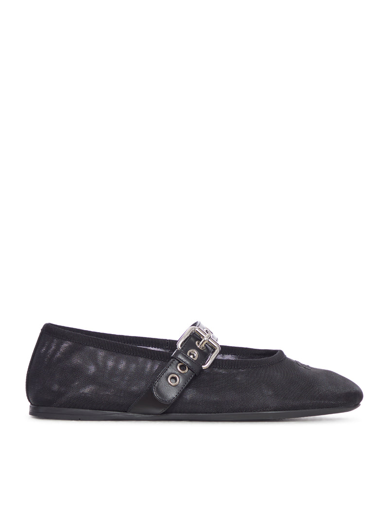 Miu Miu Women Mesh Ballerinas With Leather Buckle MIU MIU