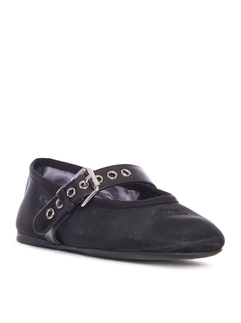 Miu Miu Women Mesh Ballerinas With Leather Buckle MIU MIU