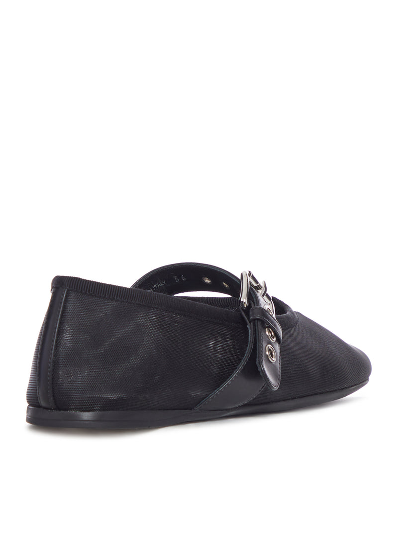 Miu Miu Women Mesh Ballerinas With Leather Buckle MIU MIU