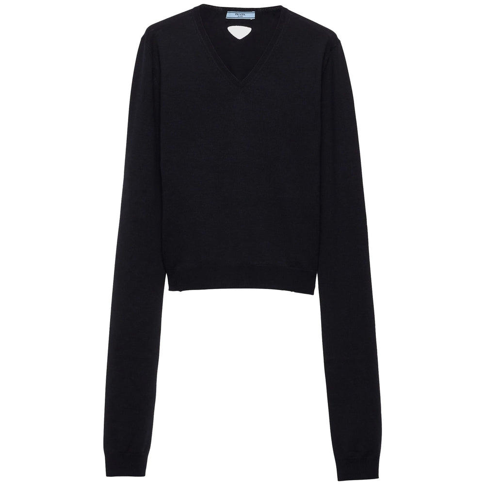 Prada Women Navy Wool V-Neck Sweater PRADA