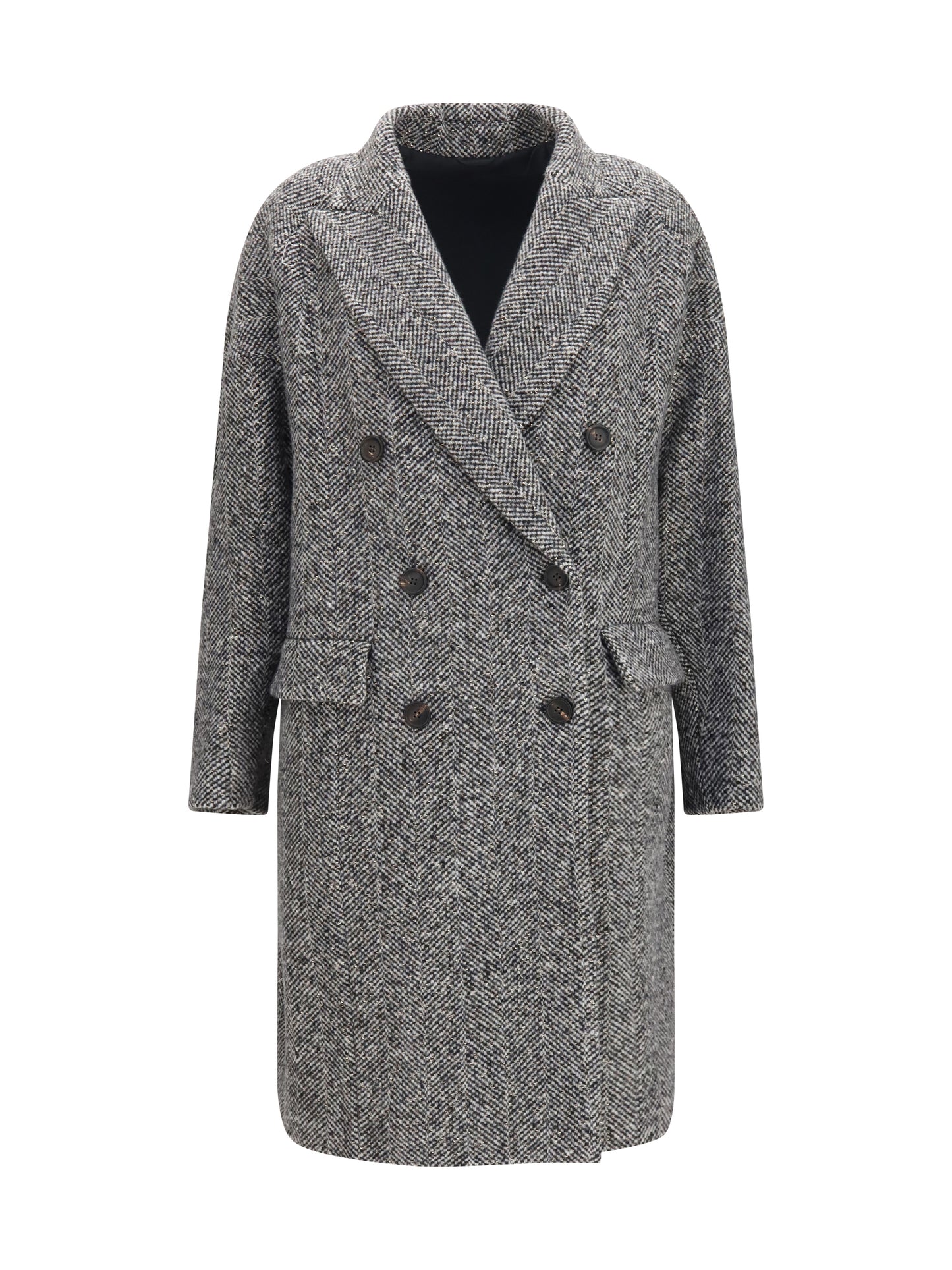 Brunello Cucinelli Women Double-Breasted Wool And Alpaca Blend Coat With Sequins BRUNELLO CUCINELLI