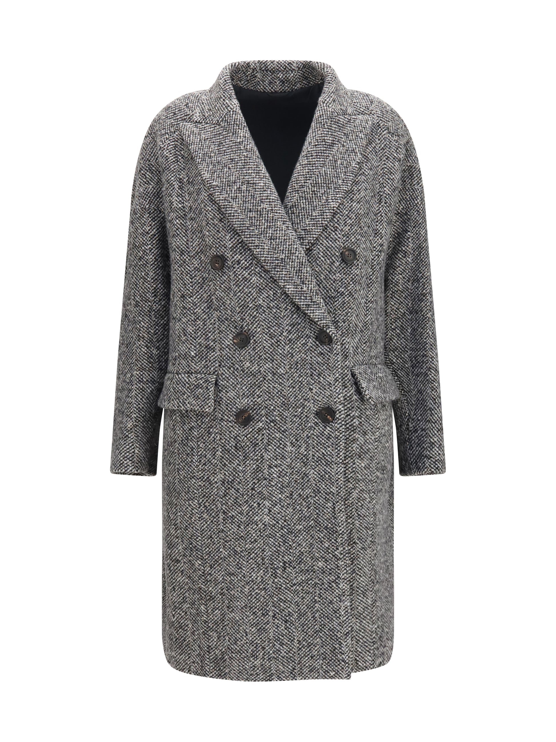 Brunello Cucinelli Women Double-Breasted Wool And Alpaca Blend Coat With Sequins BRUNELLO CUCINELLI