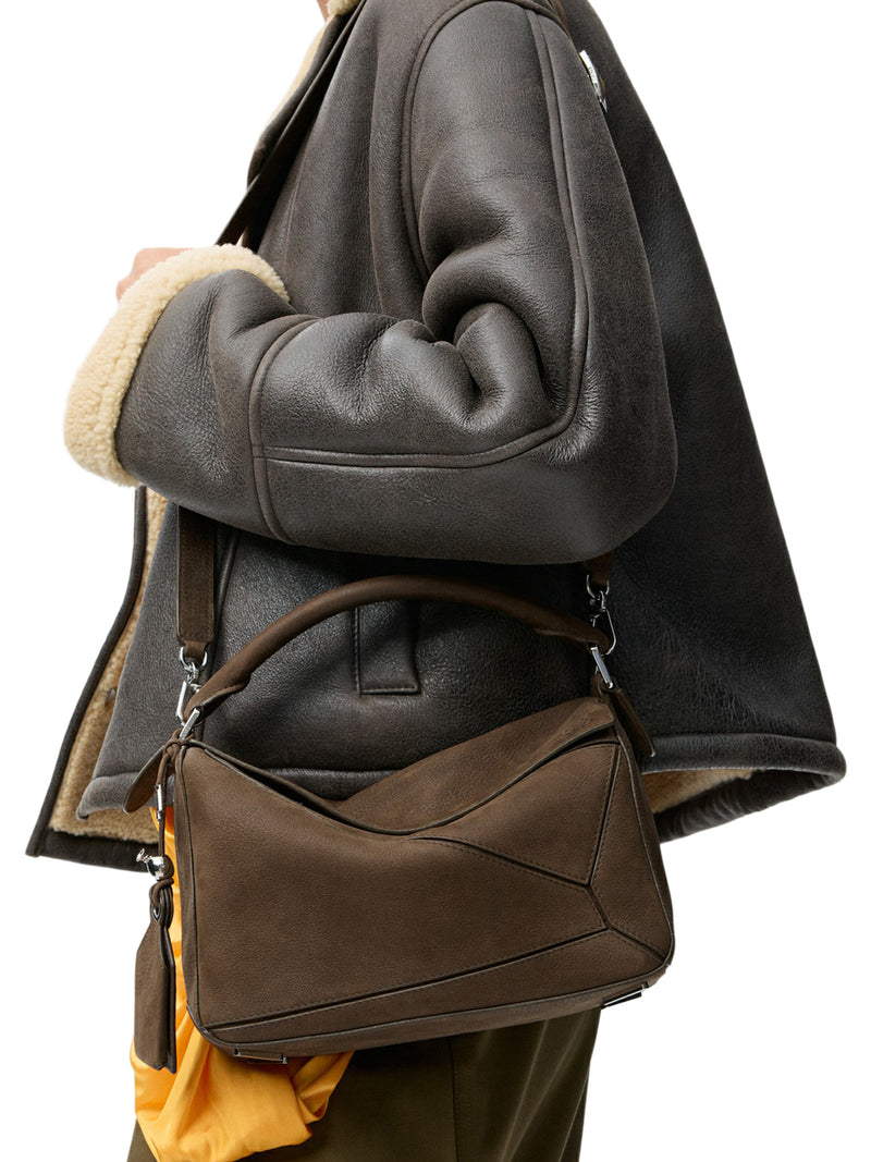 Loewe Women Featherlight Puzzle Small Bag In Garnet Nubuck LOEWE