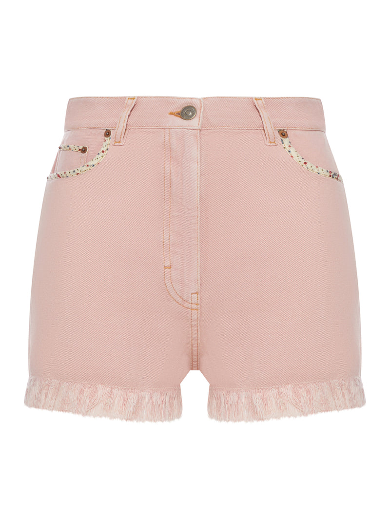 Valentino Garavani Women Denim Shorts With Fringed Hem VALENTINO GARAVANI
