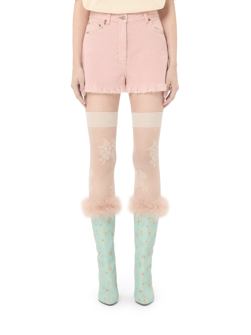 Valentino Garavani Women Denim Shorts With Fringed Hem VALENTINO GARAVANI