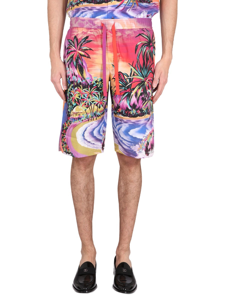 Dolce & Gabbana Men Bermuda Shorts With Hawaii Print DOLCE & GABBANA