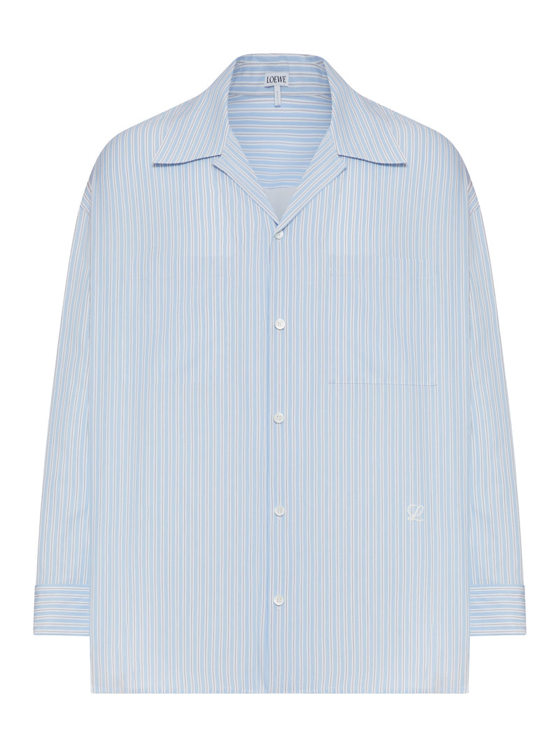 Loewe Men Oversized Striped Cotton Shirt With Bowling Collar LOEWE