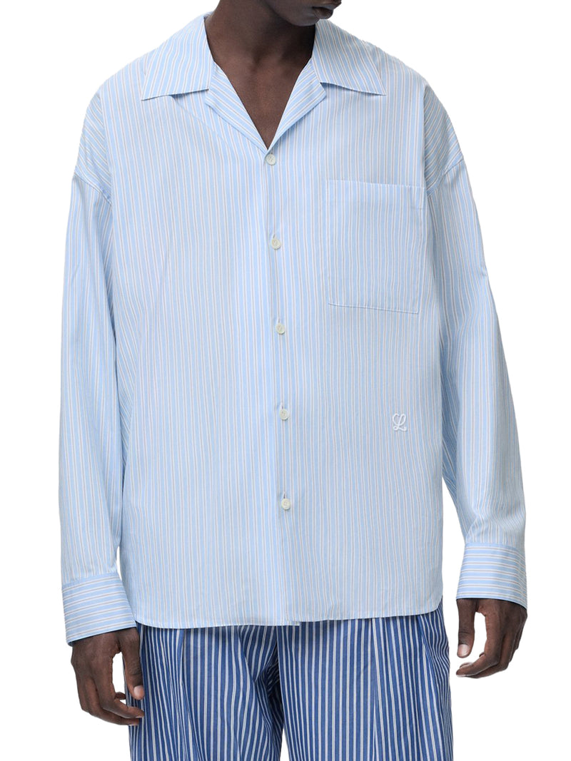 Loewe Men Oversized Striped Cotton Shirt With Bowling Collar LOEWE