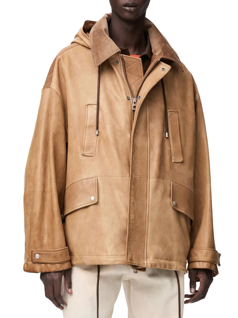 Loewe Men Short Parka In Lambskin And Cotton LOEWE