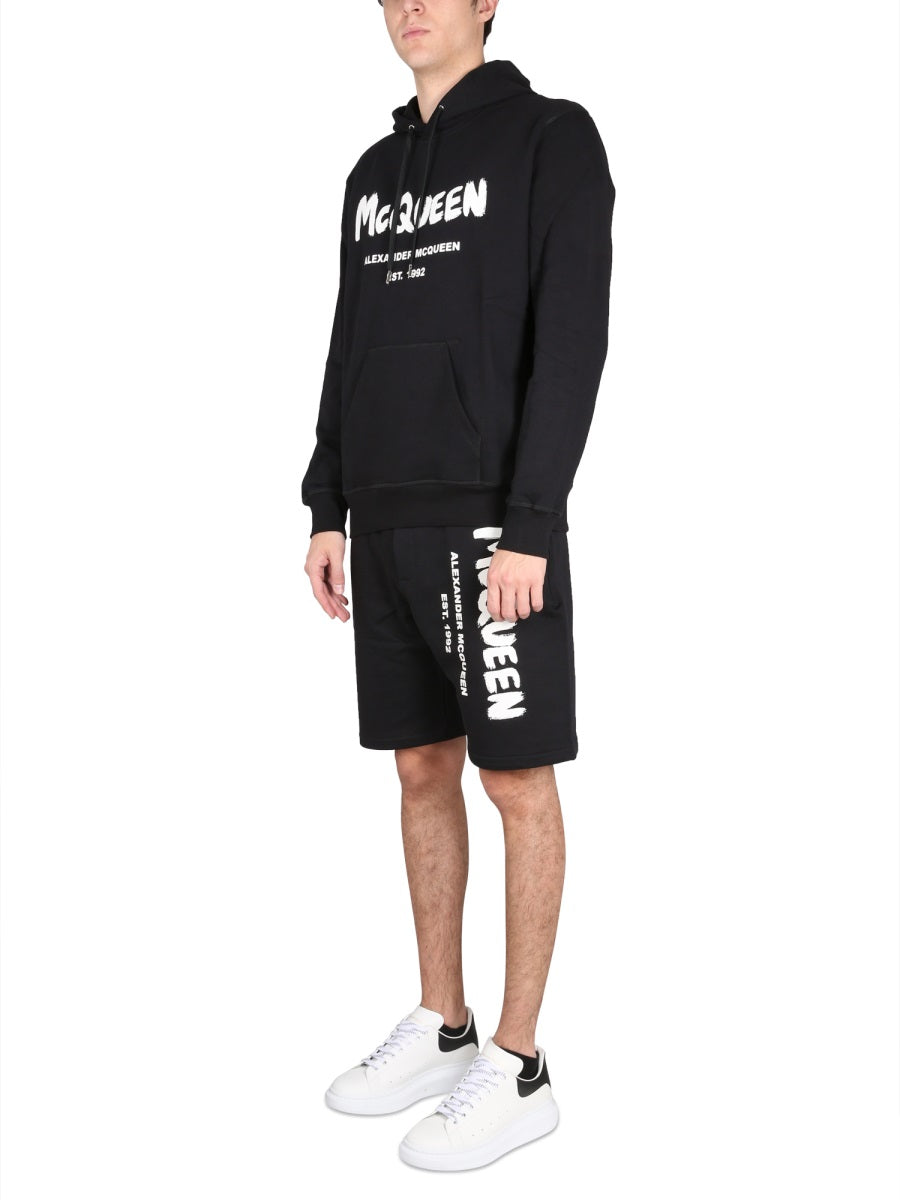 Alexander Mcqueen Men Bermuda Shorts With Graffiti Logo Print ALEXANDER MCQUEEN