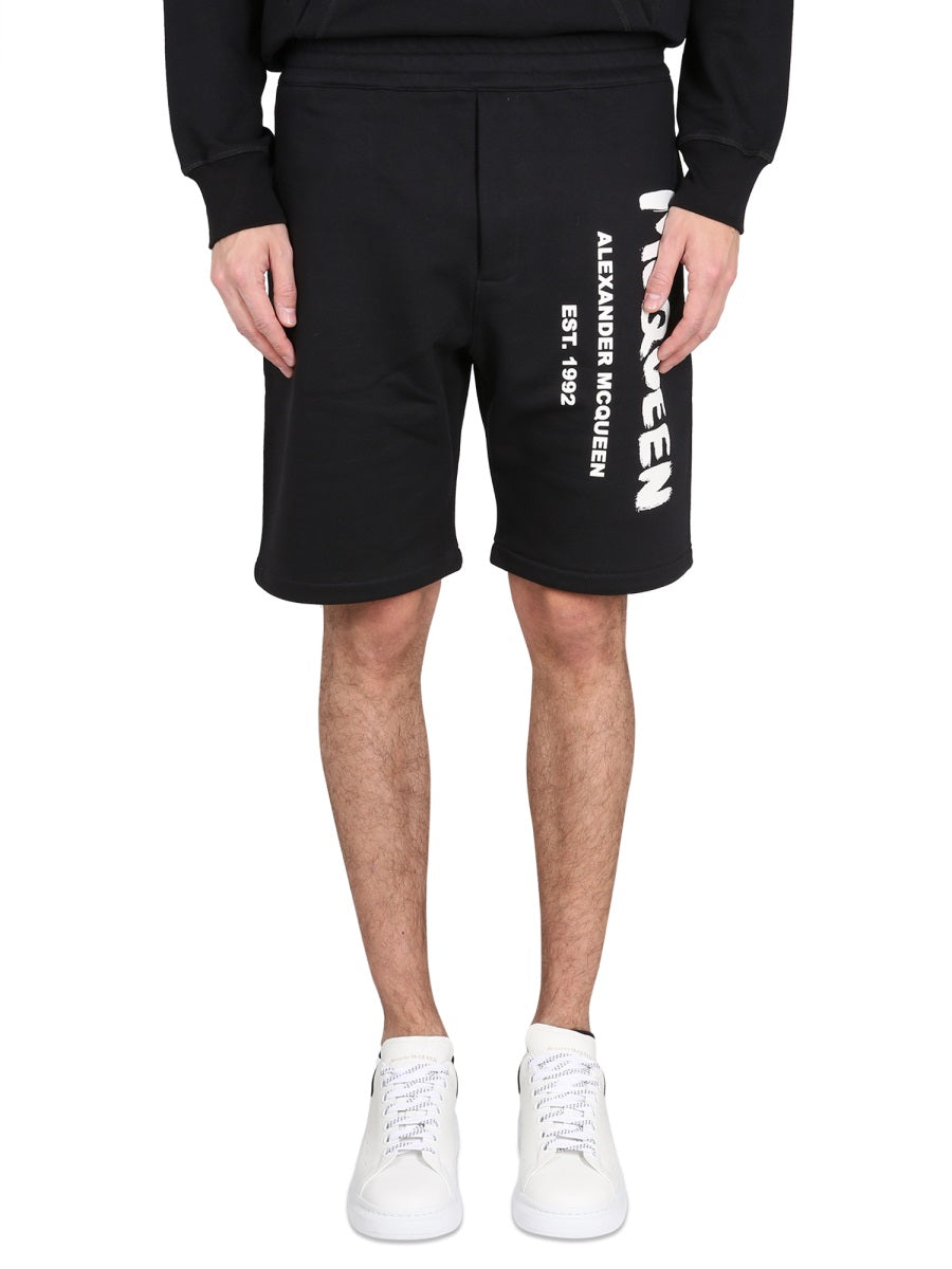 Alexander Mcqueen Men Bermuda Shorts With Graffiti Logo Print ALEXANDER MCQUEEN