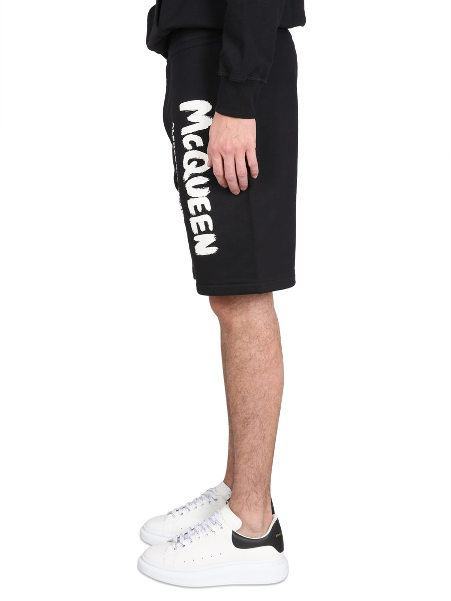 Alexander Mcqueen Men Bermuda Shorts With Graffiti Logo Print ALEXANDER MCQUEEN