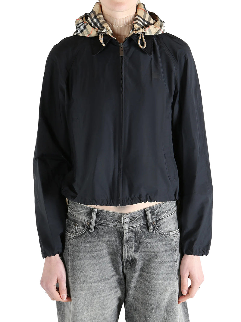 Burberry Women Crop Jacket With Hood And Check Details BURBERRY