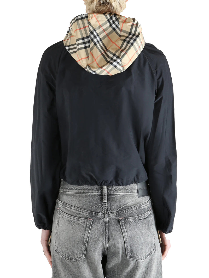 Burberry Women Crop Jacket With Hood And Check Details BURBERRY