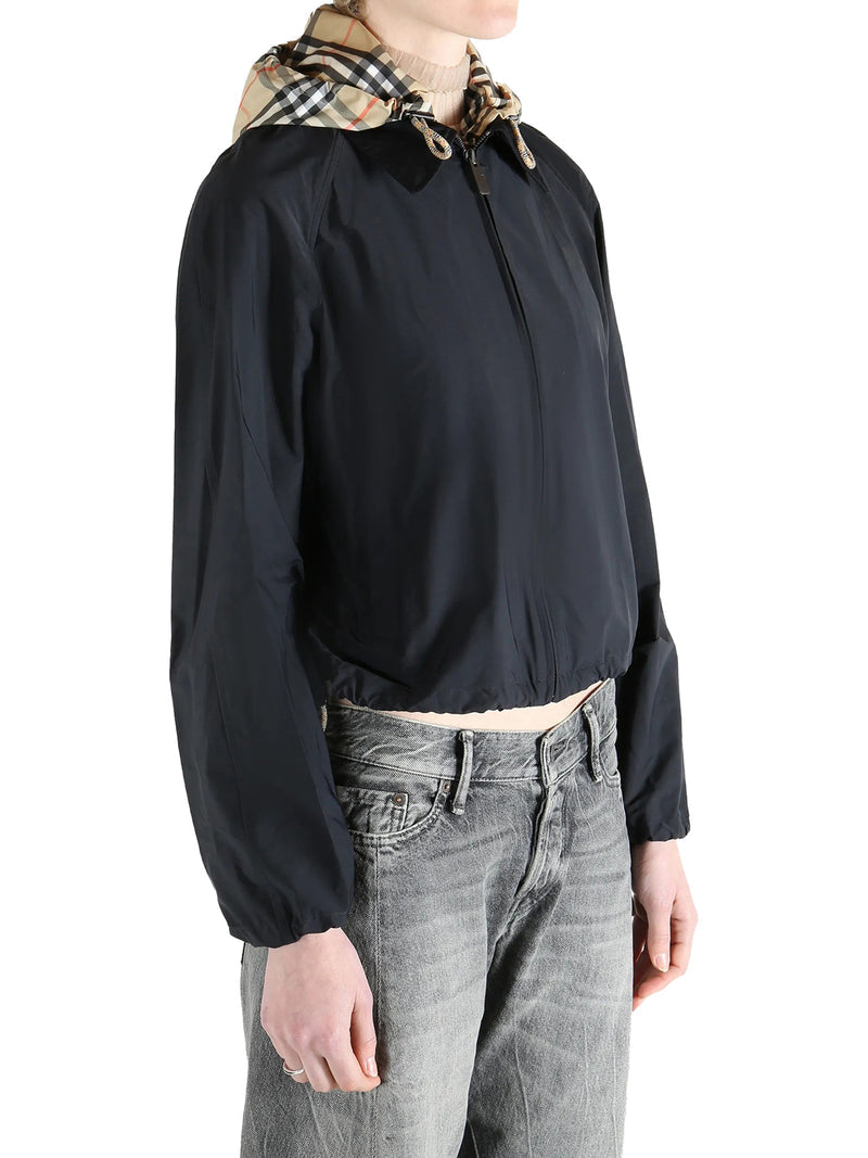 Burberry Women Crop Jacket With Hood And Check Details BURBERRY