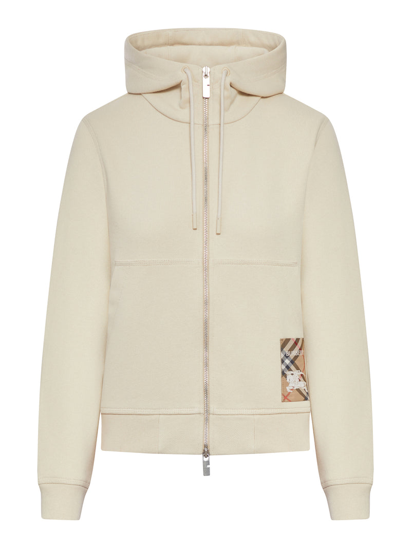 Burberry Women Felpa Con Cappuccio E Cerniera In Cotone Con Etichetta Check BURBERRY