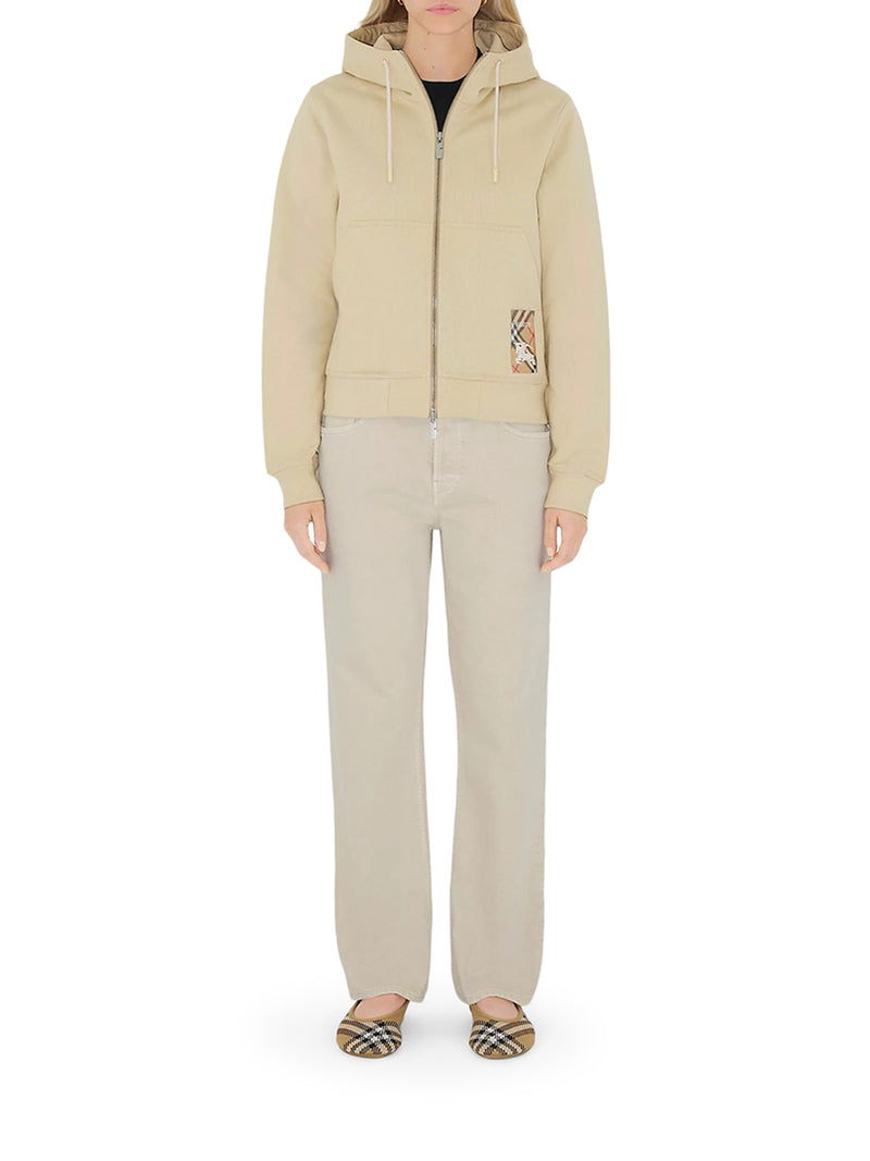 Burberry Women Felpa Con Cappuccio E Cerniera In Cotone Con Etichetta Check BURBERRY