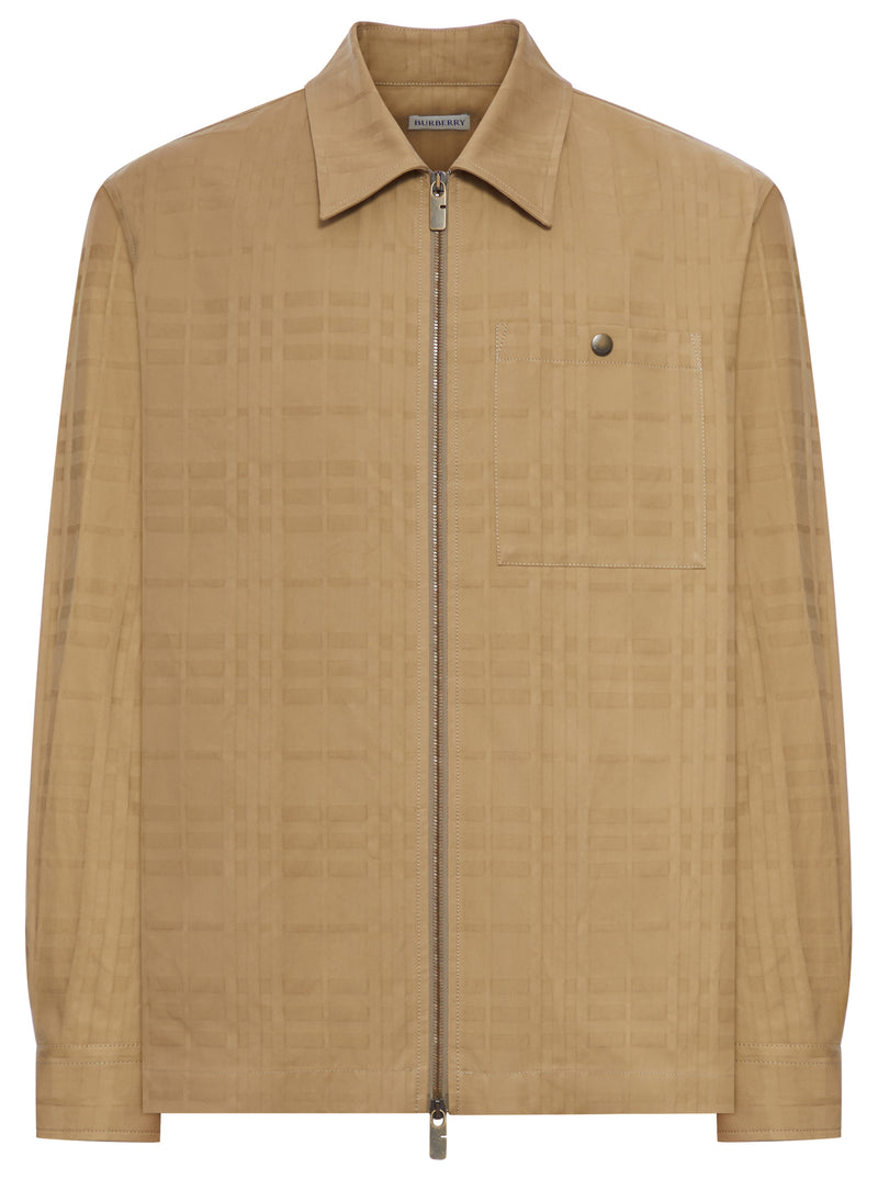 Burberry Men Check Cotton Zip-Up Shirt BURBERRY