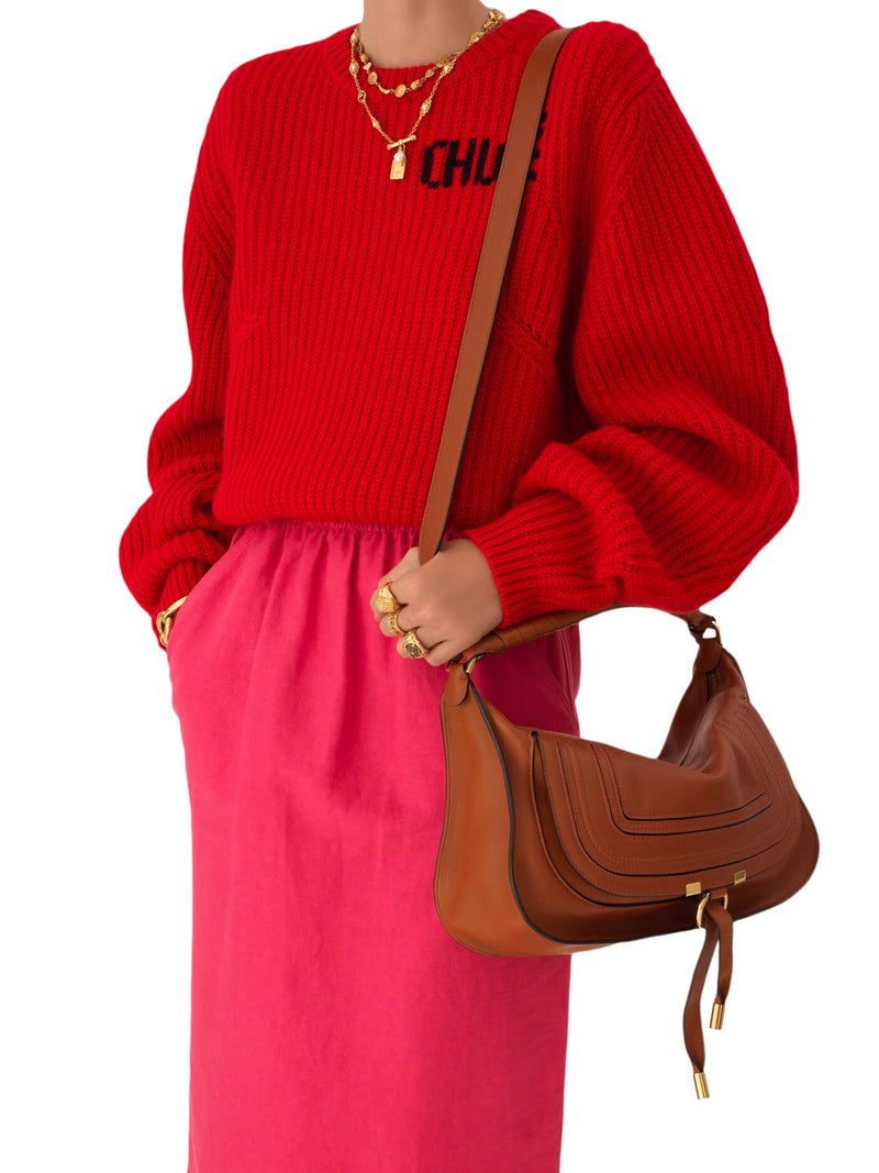 Chloe` Women Small Marcie Shoulder Bag In Clay Brown Soft Leather CHLOE