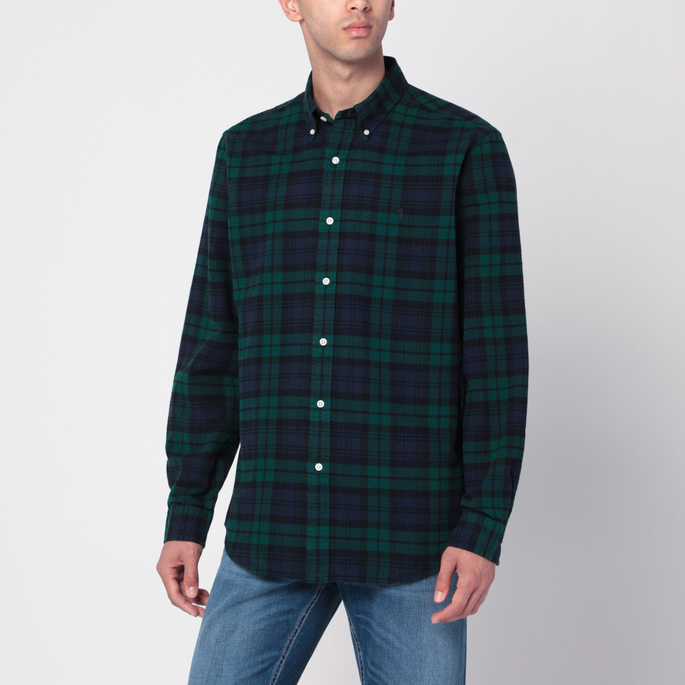 Polo Ralph Lauren Blue Navy/Green Check Pattern Shirt Custom-Fit Men Polo Ralph Lauren