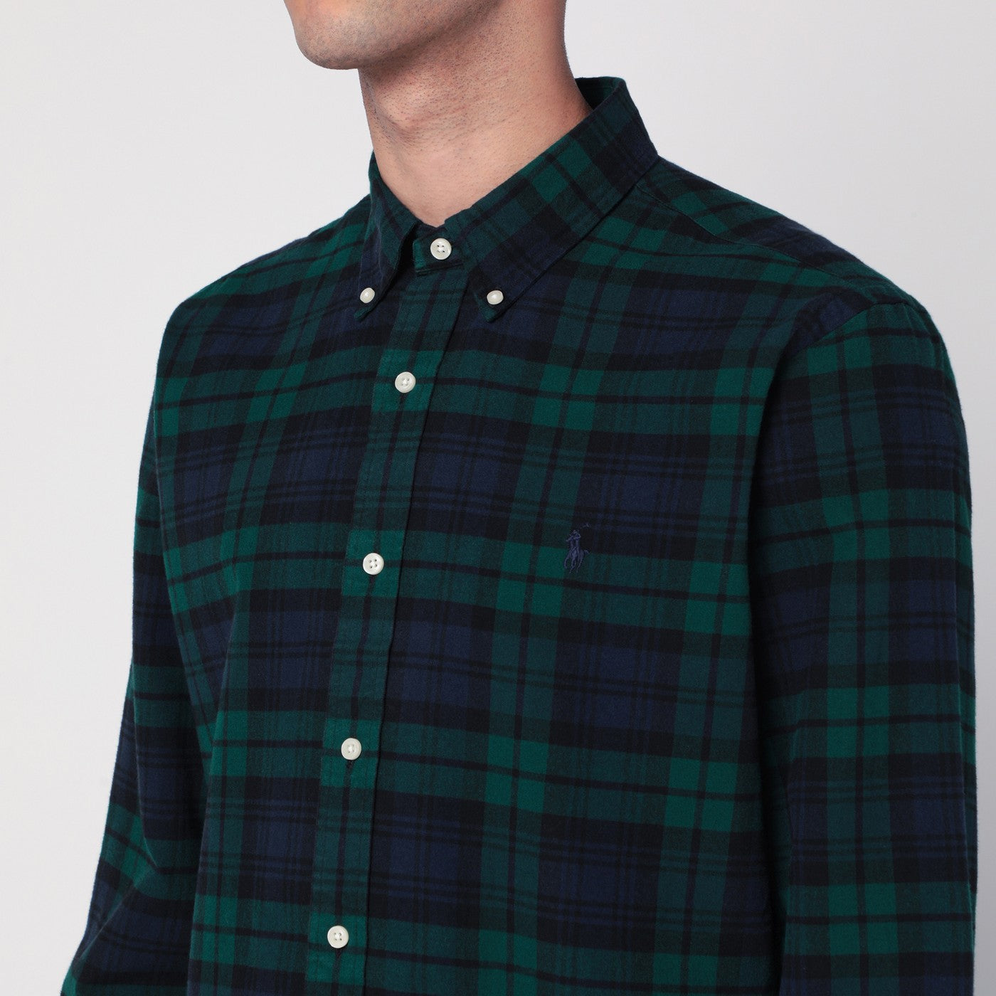Polo Ralph Lauren Blue Navy/Green Check Pattern Shirt Custom-Fit Men Polo Ralph Lauren