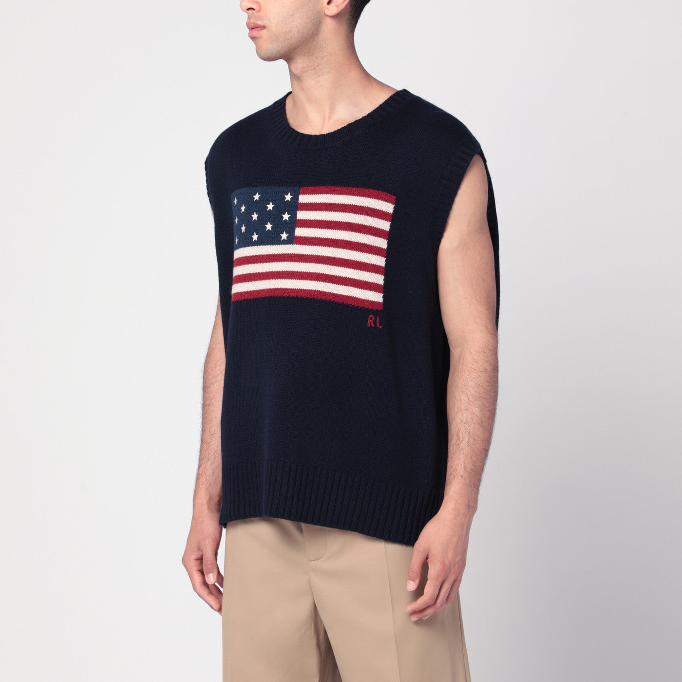 Polo Ralph Lauren Navy Blue Vest With Flag Big-Fit Men Polo Ralph Lauren