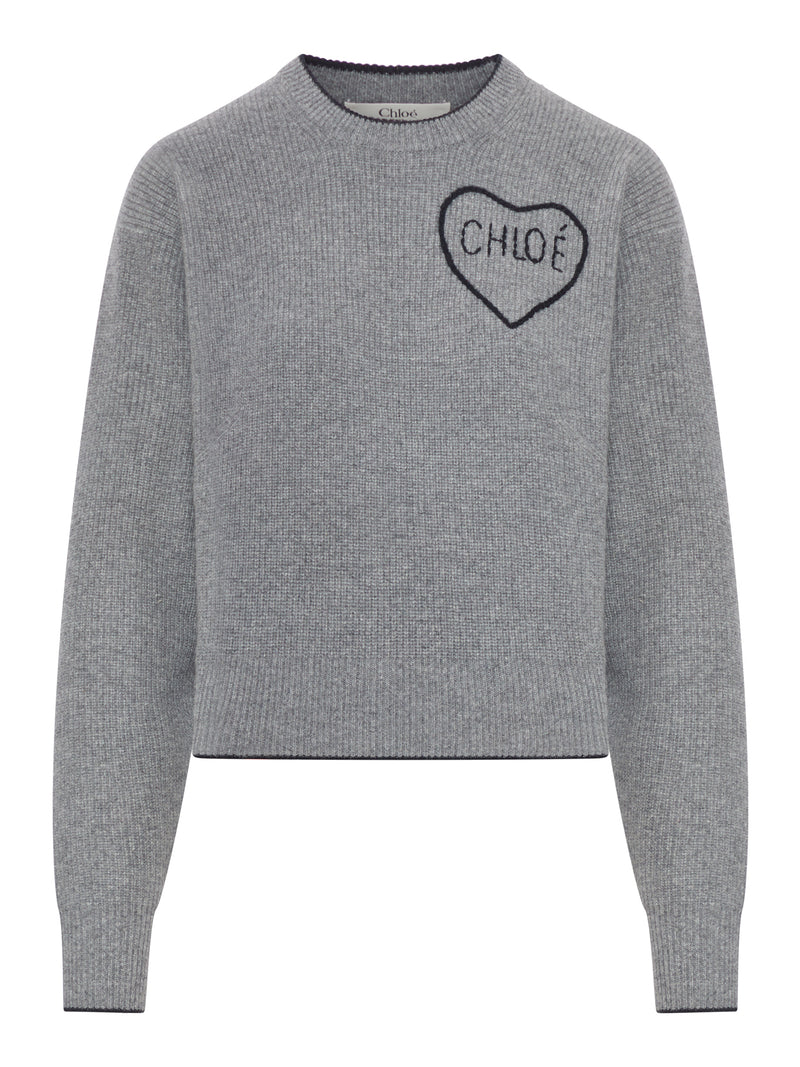 Chloe` Women Cropped Wool Knit Sweater With Logo CHLOE