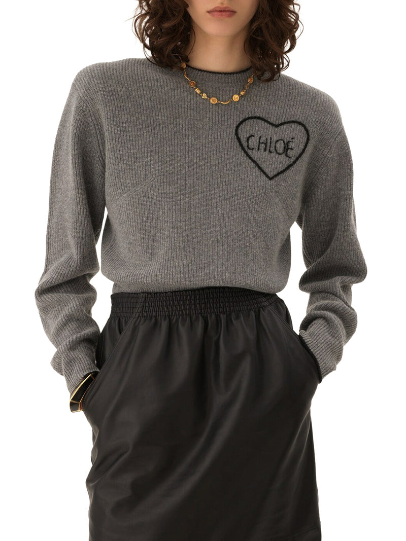 Chloe` Women Cropped Wool Knit Sweater With Logo CHLOE