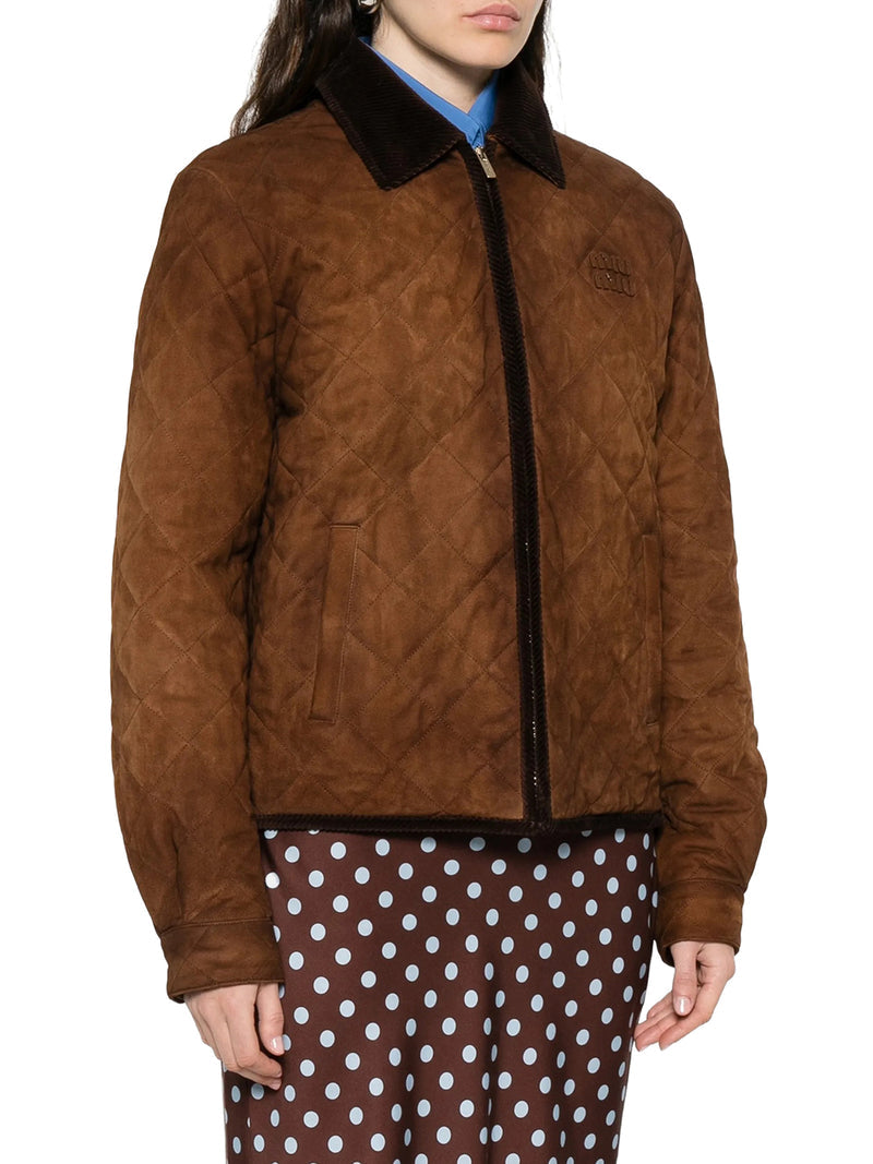 Miu Miu Women Suede Jacket With Velvet Collar MIU MIU