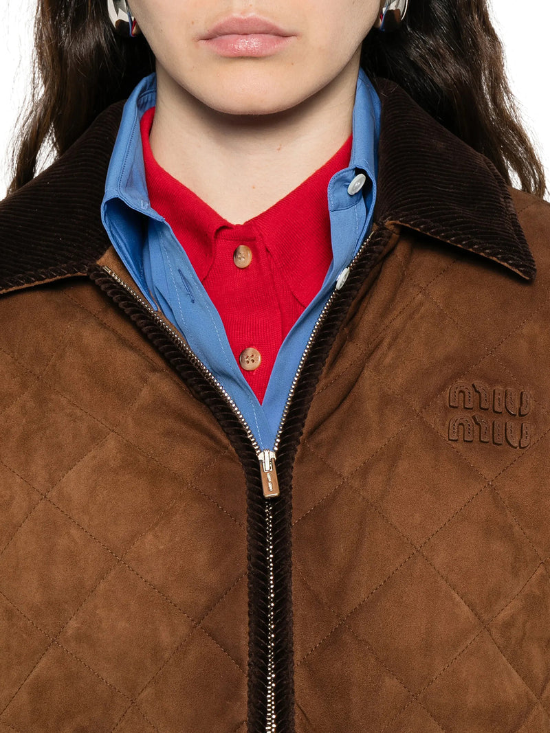 Miu Miu Women Suede Jacket With Velvet Collar MIU MIU
