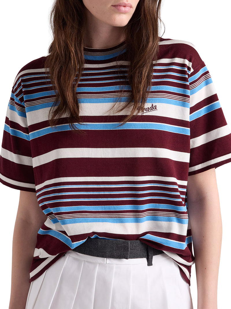 Prada Women Striped Cotton Crew Neck Sweater PRADA