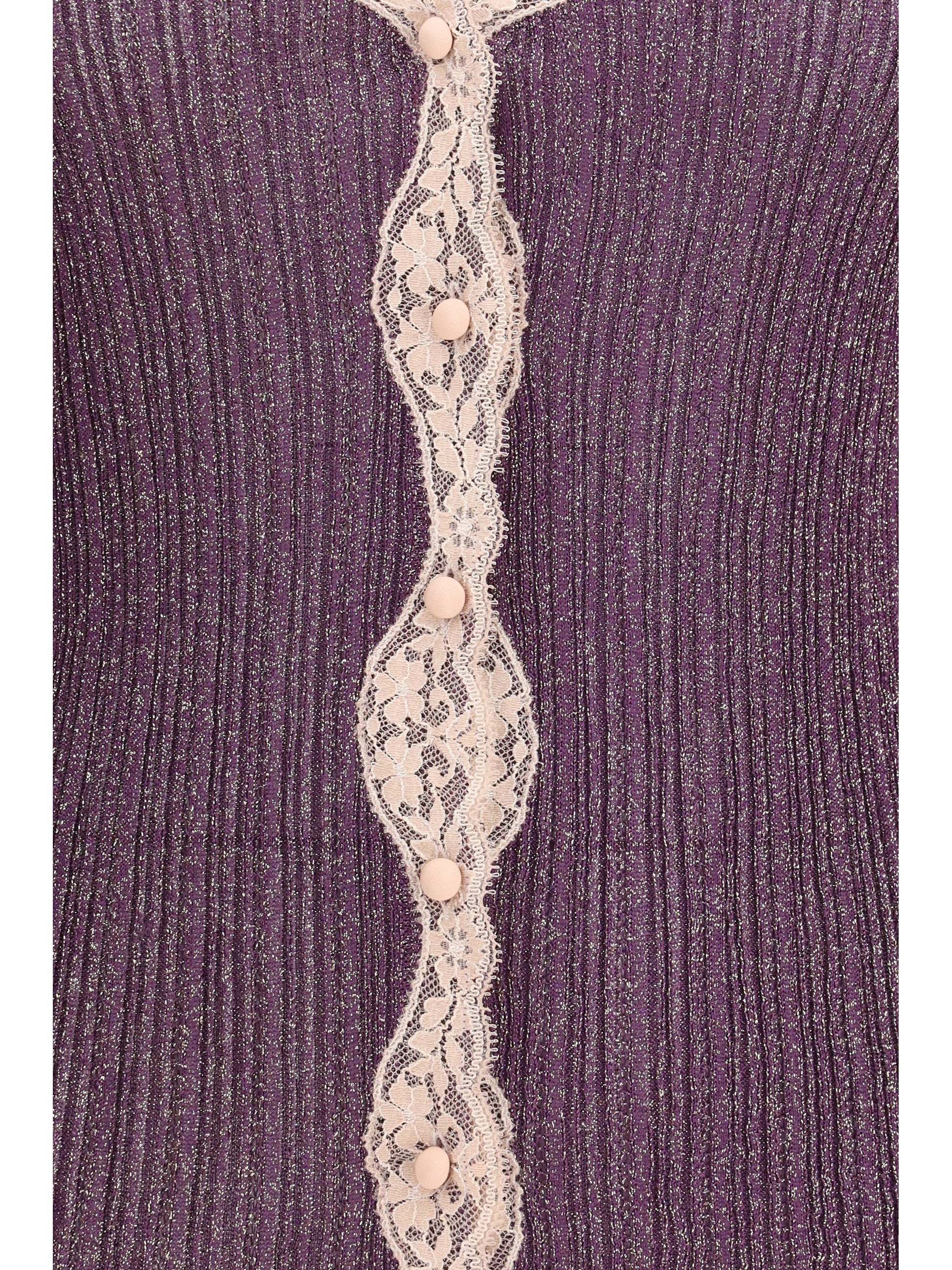 Valentino Women Lurex Knit Cardigan With Lace VALENTINO