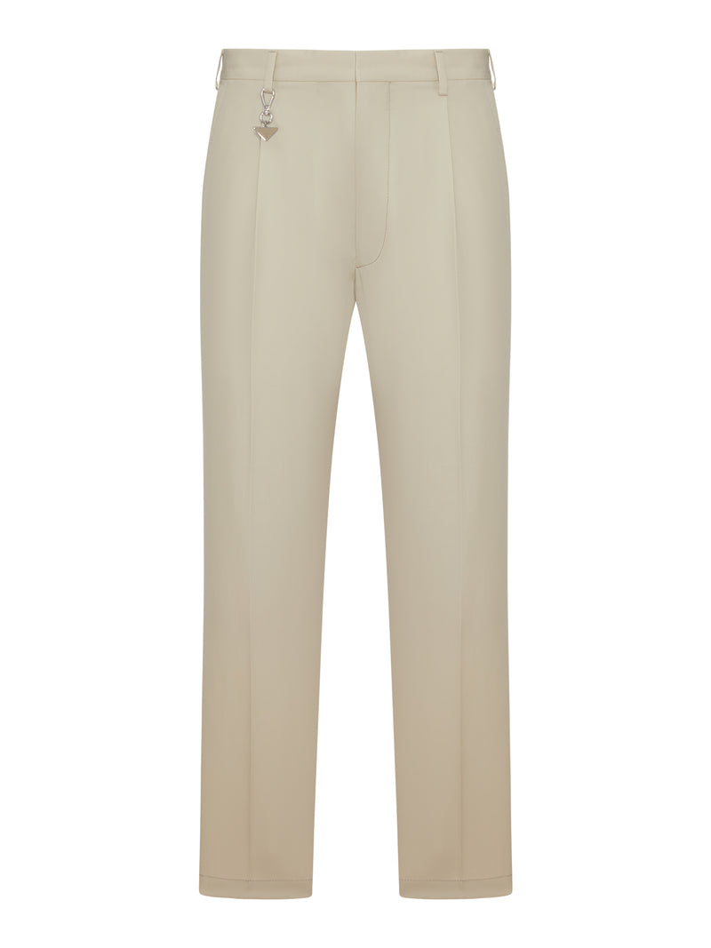 Prada Men Cotton Trousers With Enameled Metal Triangle Logo PRADA