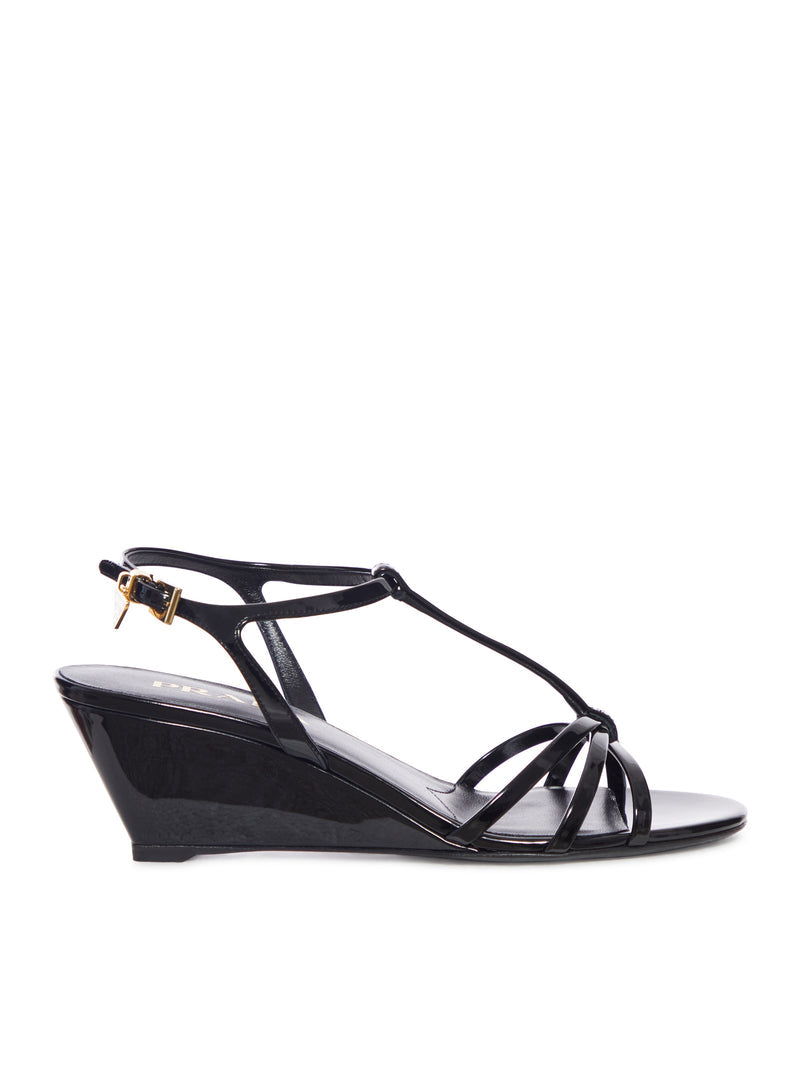 Prada Women Patent Leather Wedge Sandals PRADA