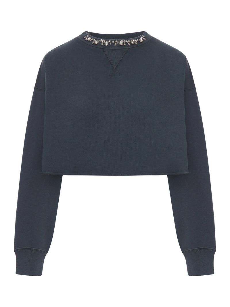 Golden Goose Deluxe Brand Women Crew Neck Sweatshirt In Organic Cotton Fleece With Crystals On The Neck GOLDEN GOOSE