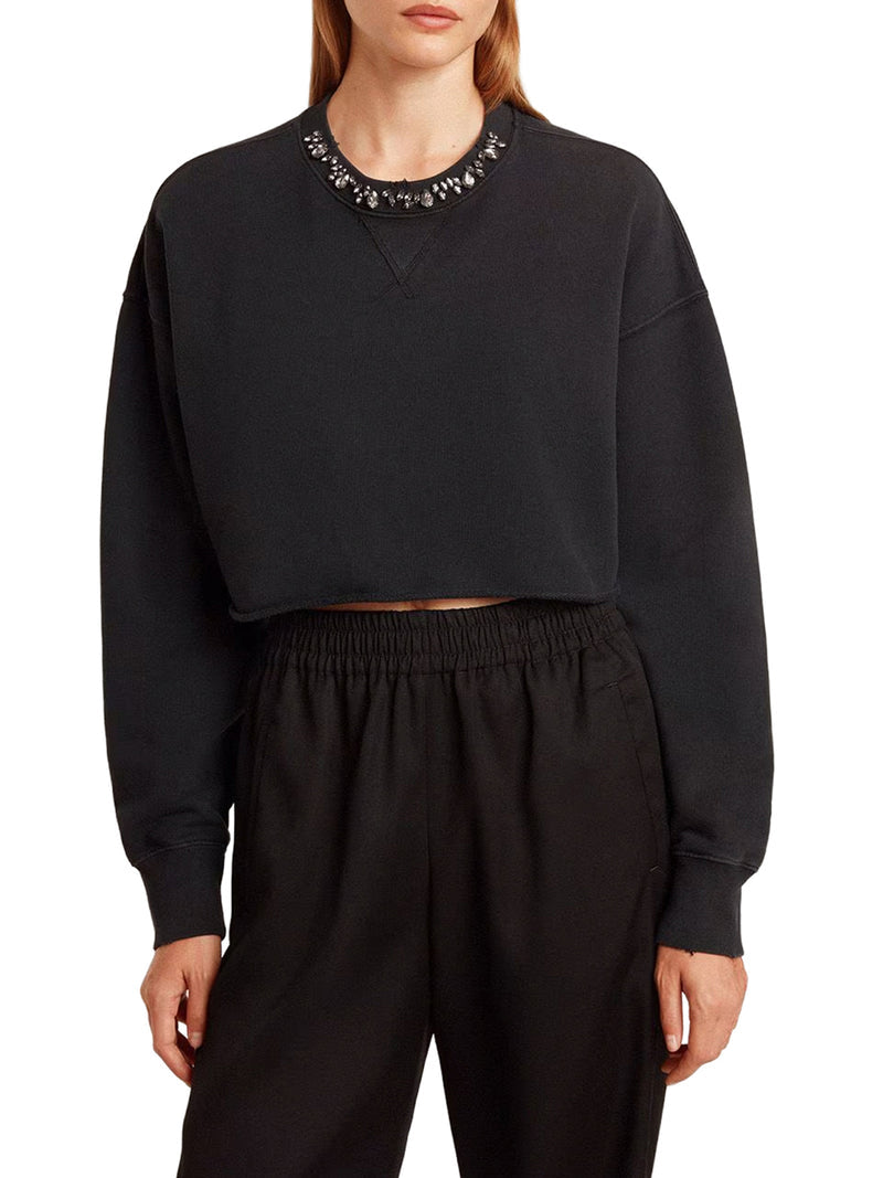 Golden Goose Deluxe Brand Women Crew Neck Sweatshirt In Organic Cotton Fleece With Crystals On The Neck GOLDEN GOOSE