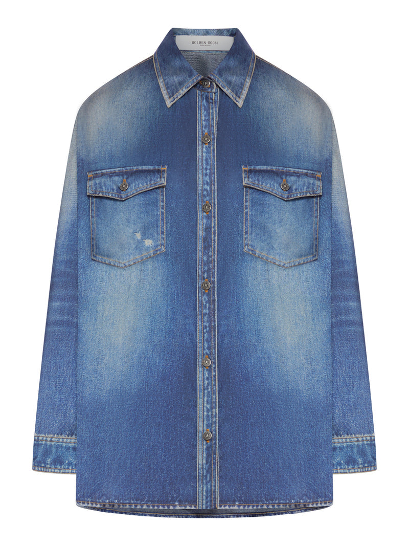 Golden Goose Deluxe Brand Women Oversized Shirt With Denim Print GOLDEN GOOSE